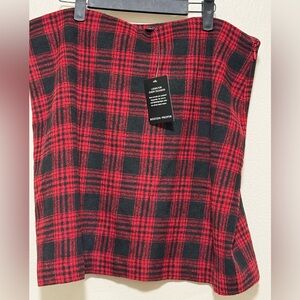 Boston Proper NWT black & red plaid plus size 18 skirt holiday wool blend 19”